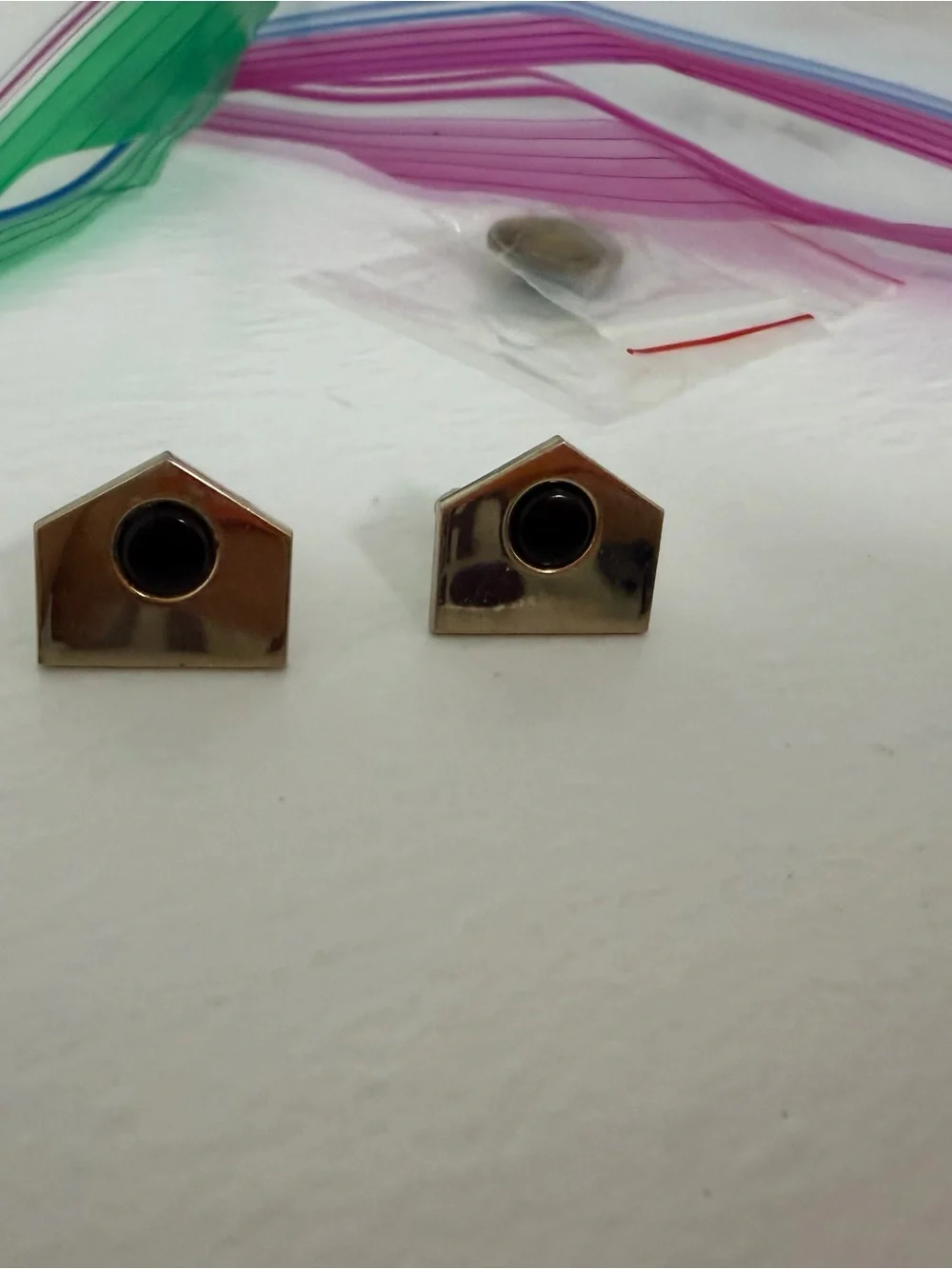 Geometric Gold-Tone Cufflinks with Black Center VTG Mid Century Classic Formal